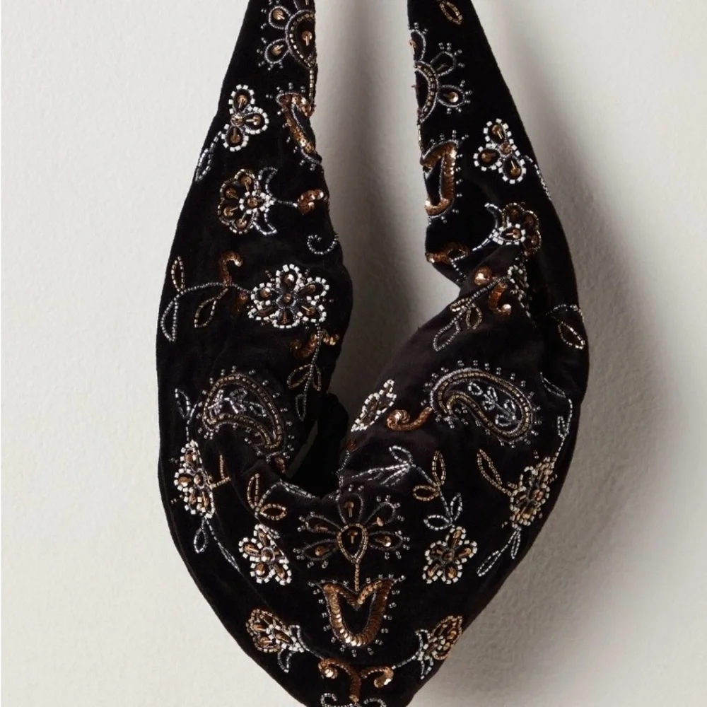 Free People Velvet Bag with Embroidery in Black. Brand new!